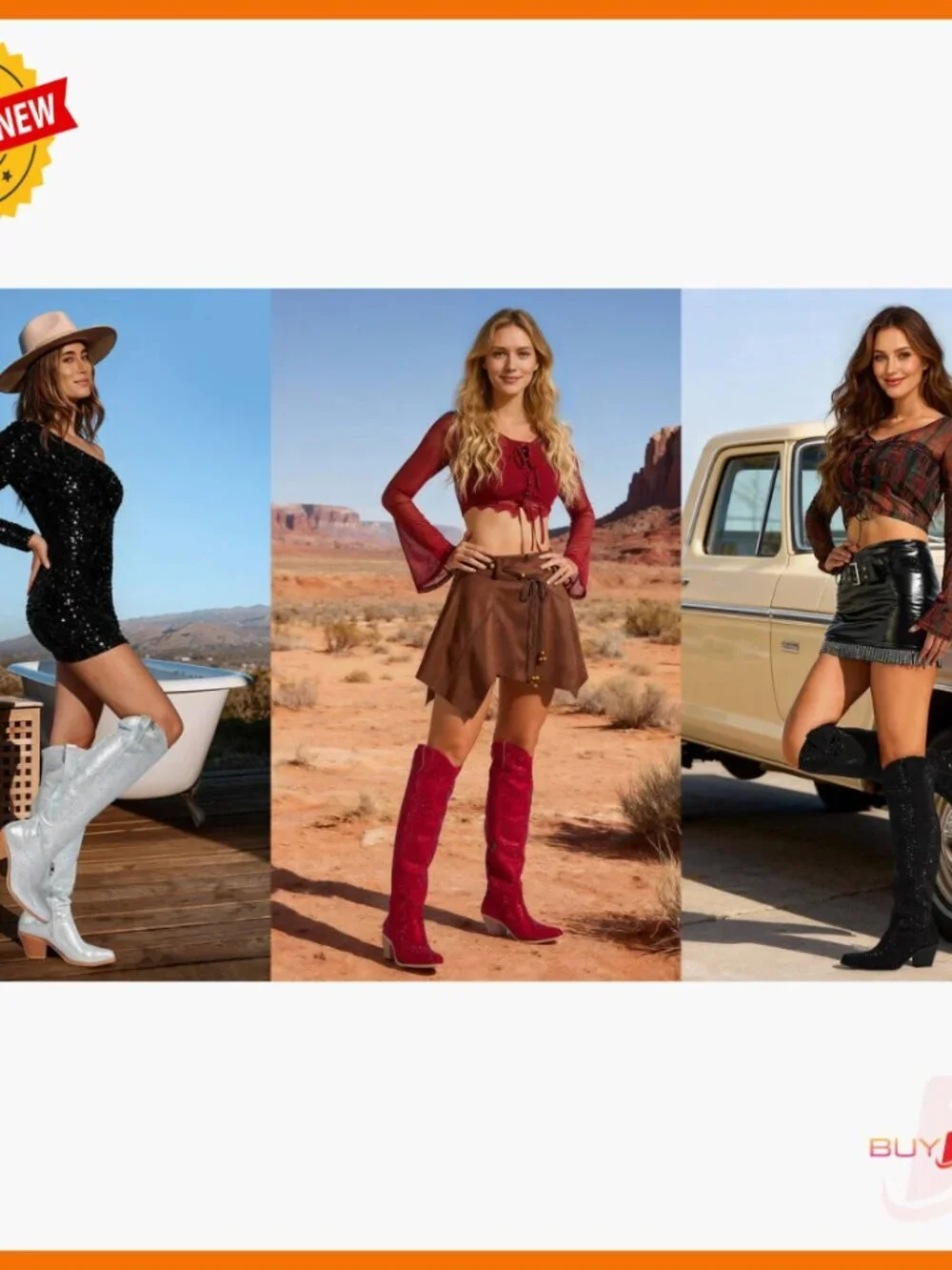 Rhinestone Over-the-Knee Cowgirl Boots with Chunky Heel, Pointed Toe